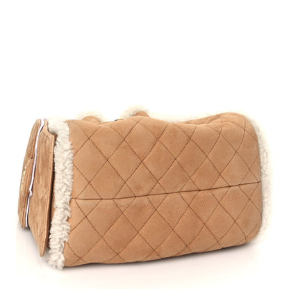 Chanel Suede Shearling Quilted Small  25 Handbag Beige White 3 of 9