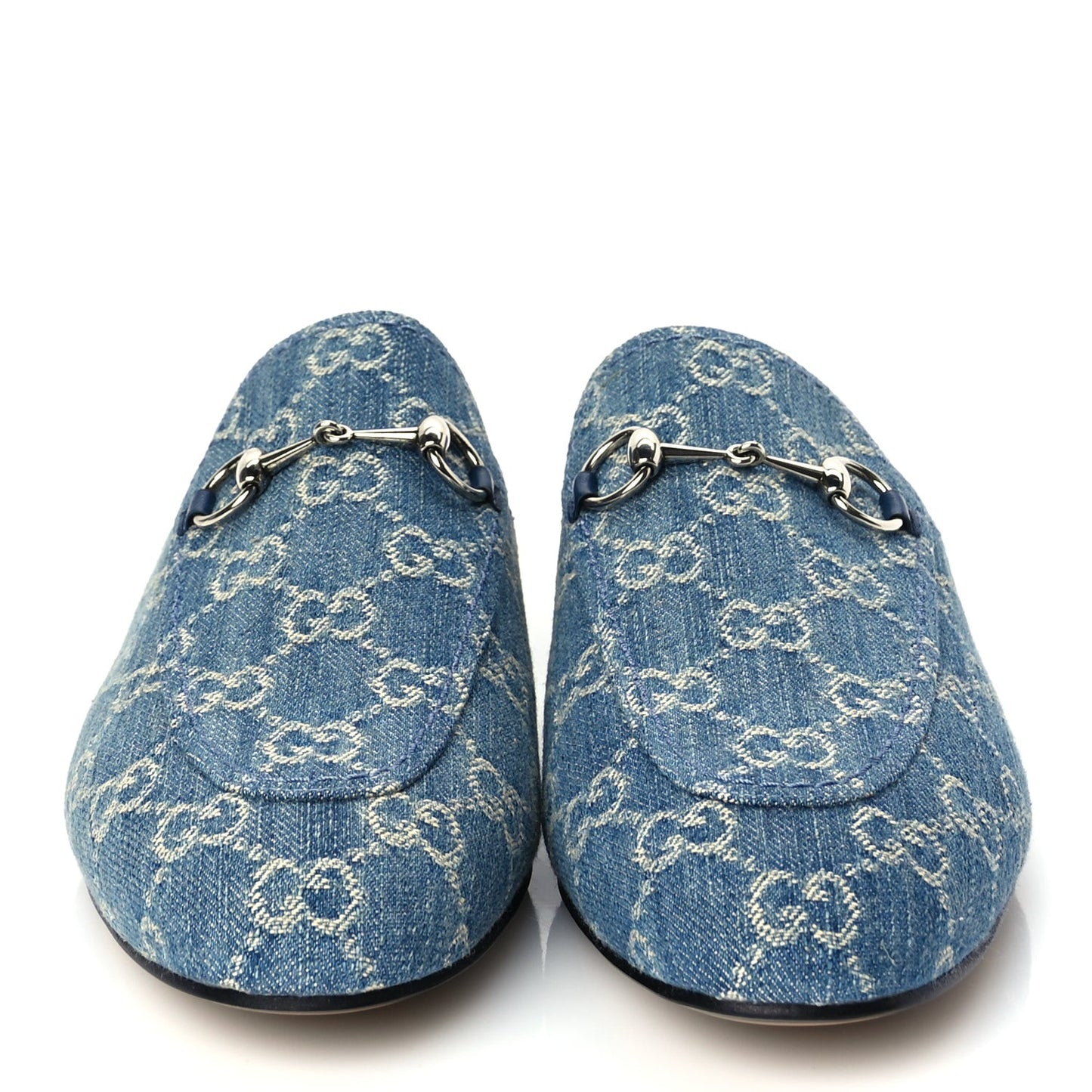 New Denim GG Malaga Kid Womens Princetown Slippers 39.5 Light Blue Royale