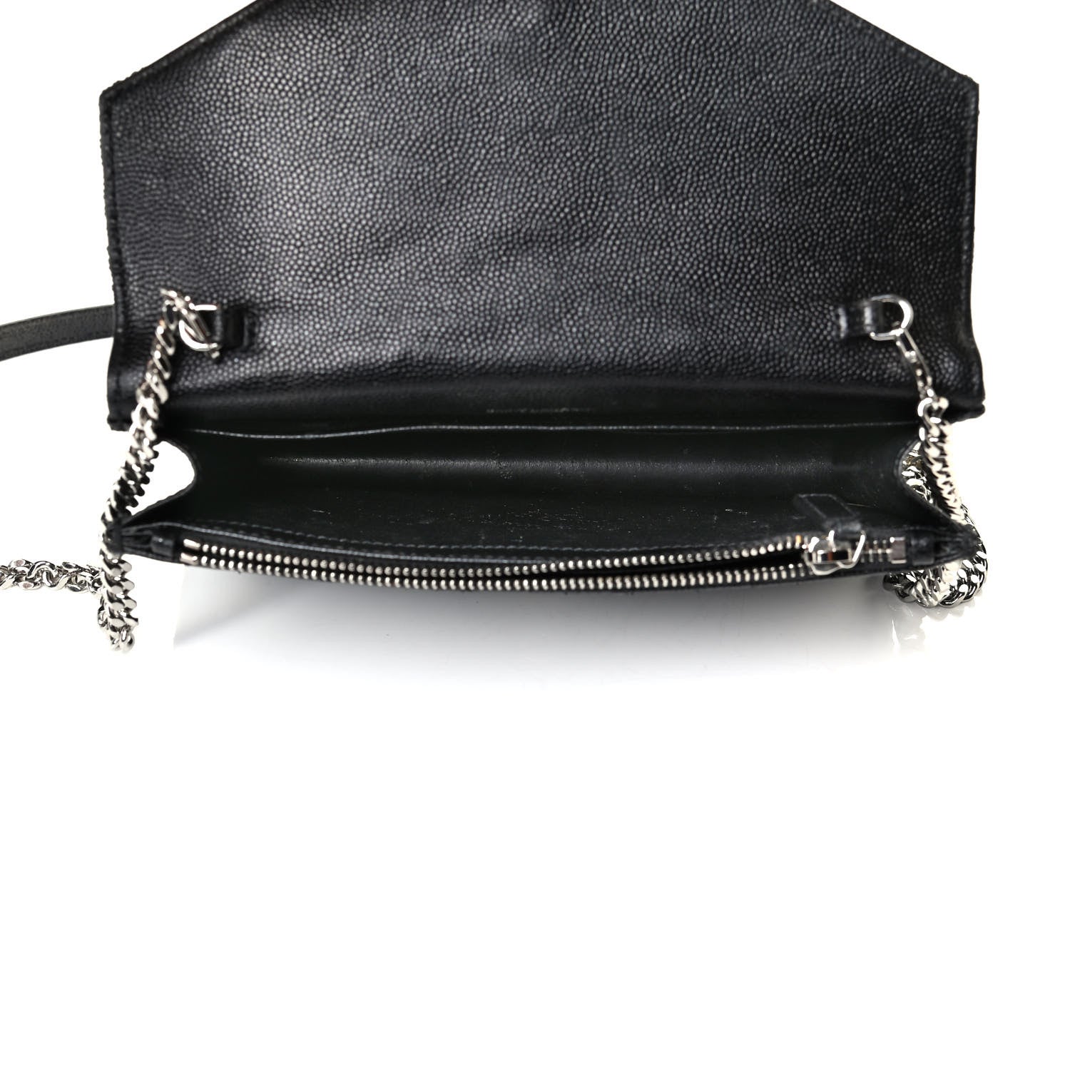 Saint Laurent Grain De Poudre Matelasse Chevron Monogram Envelope Chain Wallet Black 4 of 7