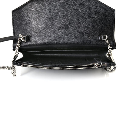 Saint Laurent Grain De Poudre Matelasse Chevron Monogram Envelope Chain Wallet Black 4 of 7