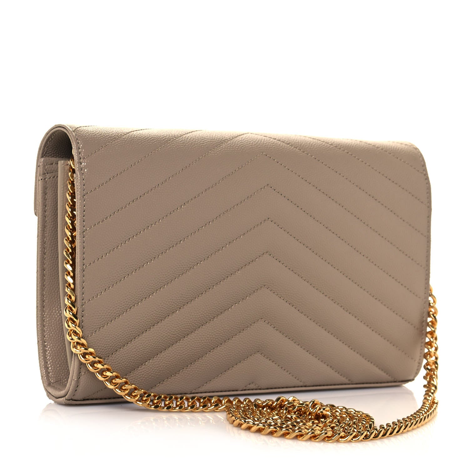 Saint Laurent Grain De Poudre Matelasse Chevron Monogram Chain Wallet Deep Beige 3 of 12