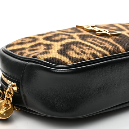 Saint Laurent Canvas Calfskin Leopard Print Monogram Mini Lou Camera Bag Brown 8 of 9