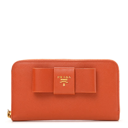Prada Saffiano Fiocco Bow Zip Around Wallet Papaya 1 of 8