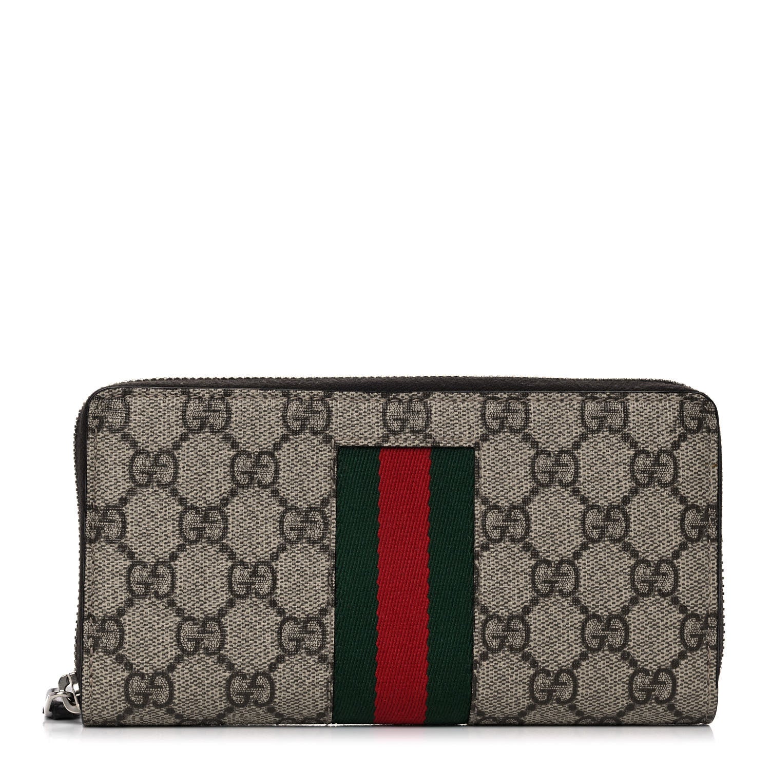 Gucci GG Supreme Monogram Web Zip Around Wallet Beige Cocoa 1 of 9