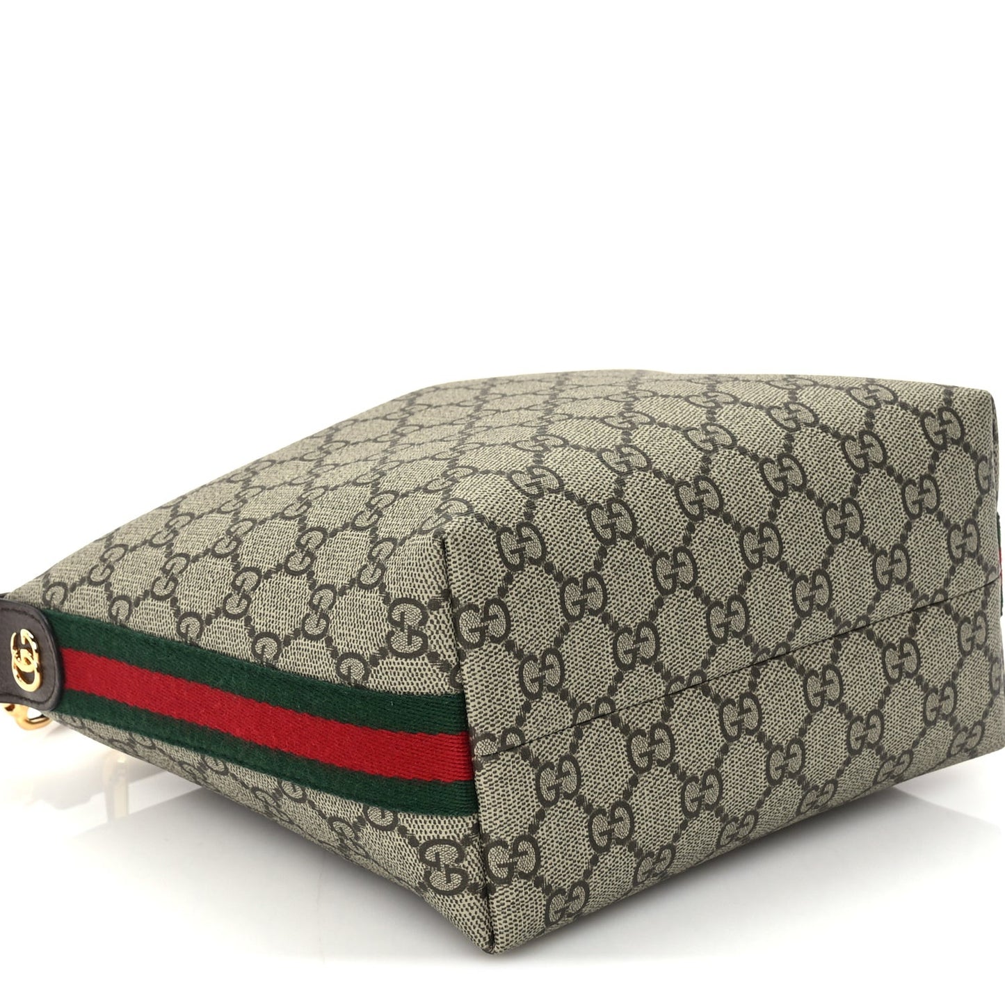 GG Supreme Monogram Textured Calfskin Web Super Mini Ophidia Shoulder Bag Beige Ebony New Acero