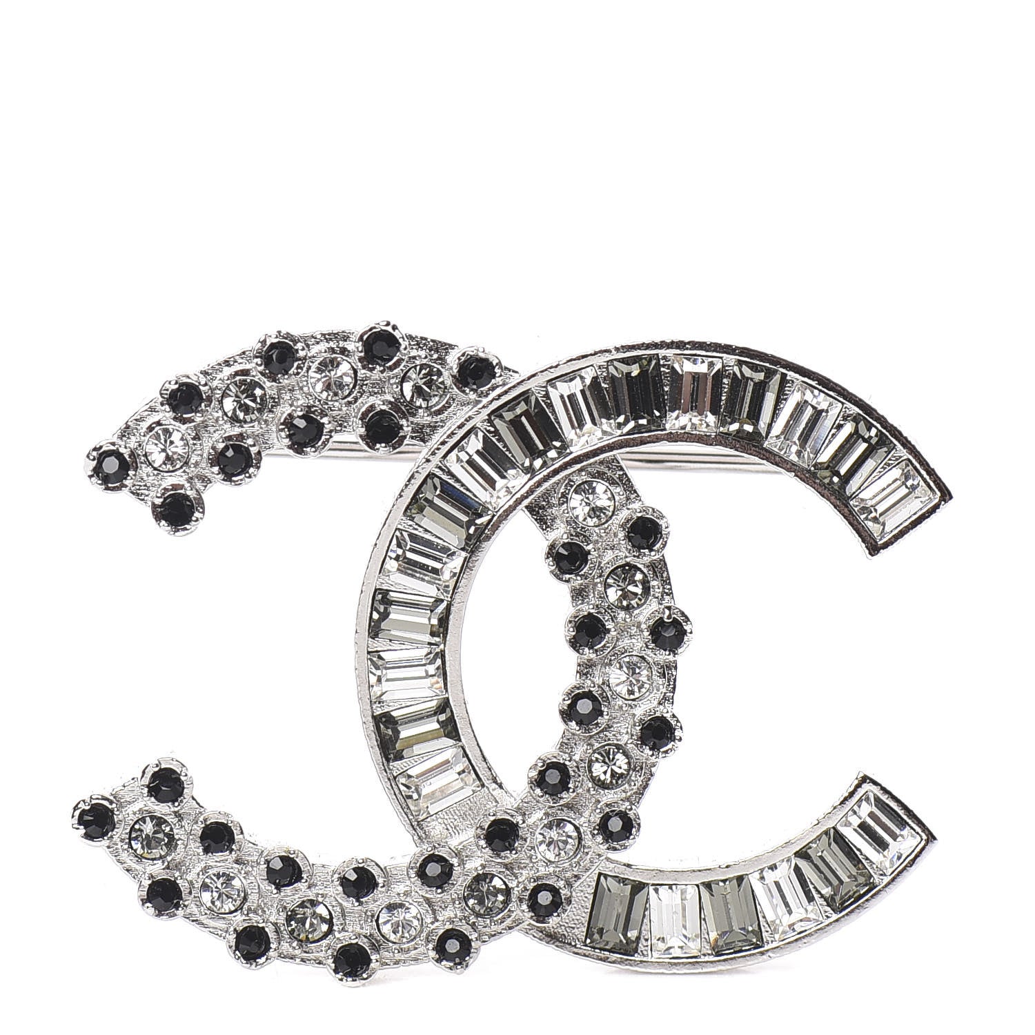 Chanel Baguette Crystal CC Brooch Green Black 1 of 5