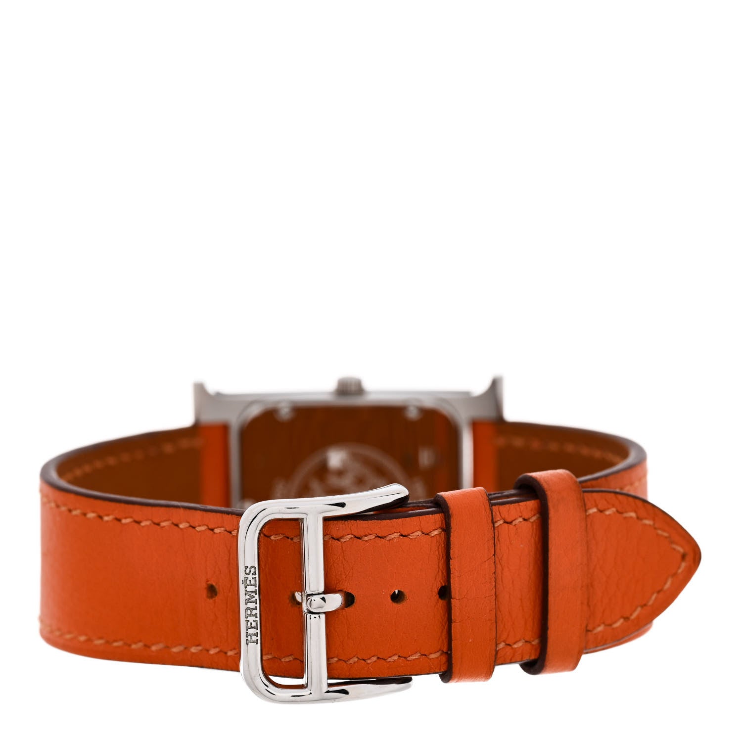 Hermes Stainless Steel Swift 26mm Heure H Hour Quartz Watch Orange 3 of 4