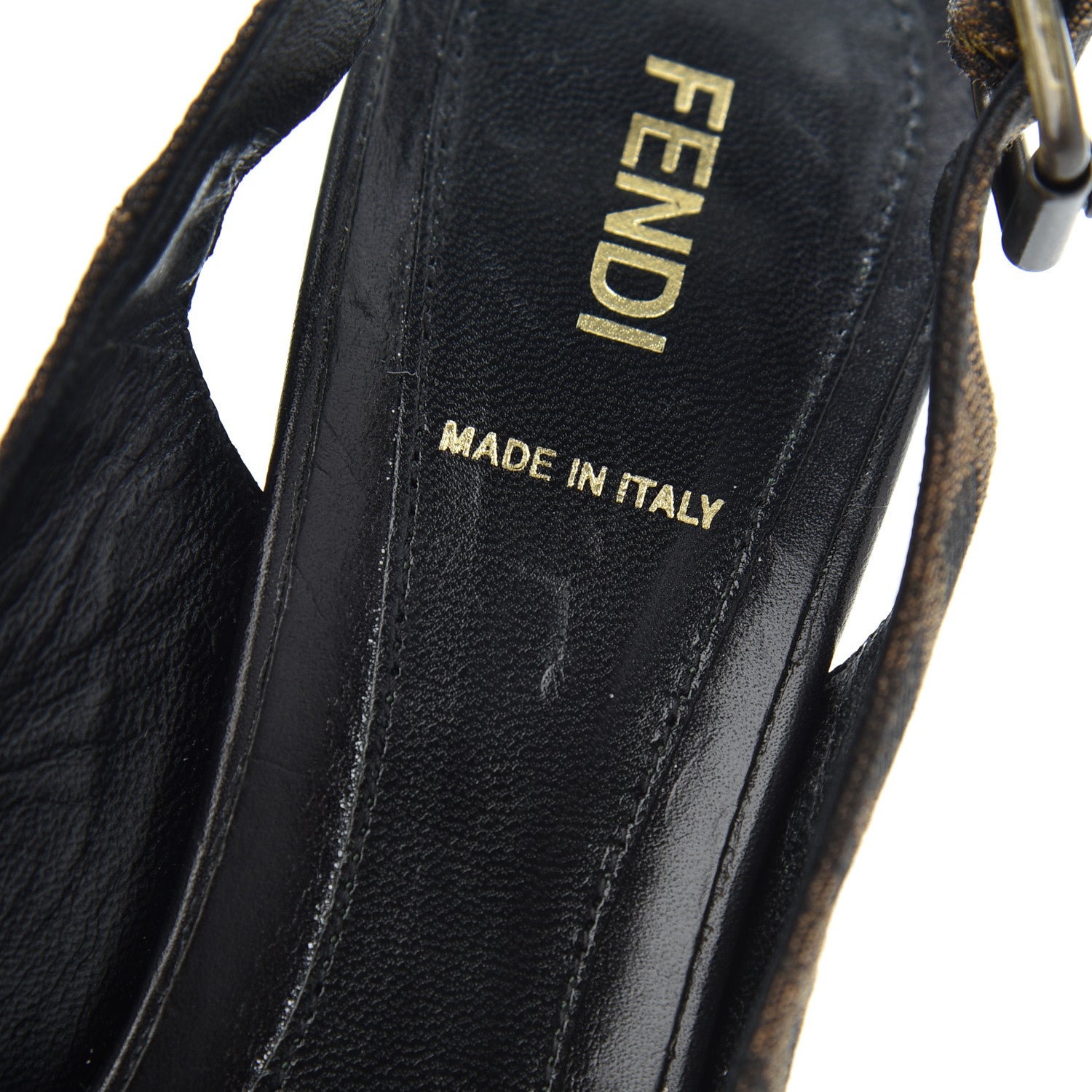 Fendi Jacquard Calfskin FF Open Toe Platform Slingback Pumps 38.5 Tobacco 9 of 12