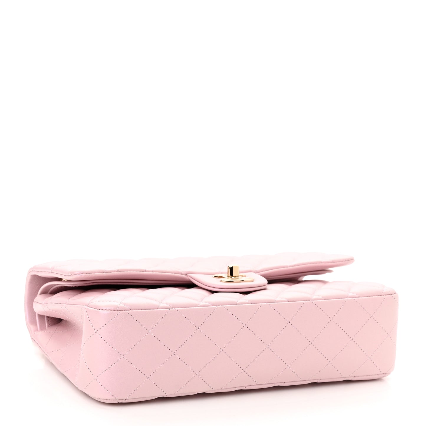 Iridescent Calfskin Quilted Medium Double Flap Light Pink