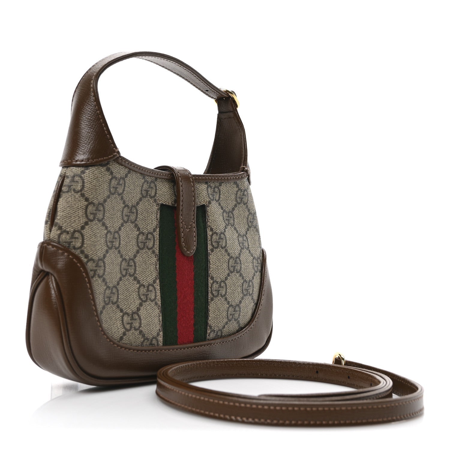 Gucci GG Supreme Monogram Azalea Calfskin Web Mini Jackie 1961 Hobo Beige Ebony Brown Sugar 3 of 7