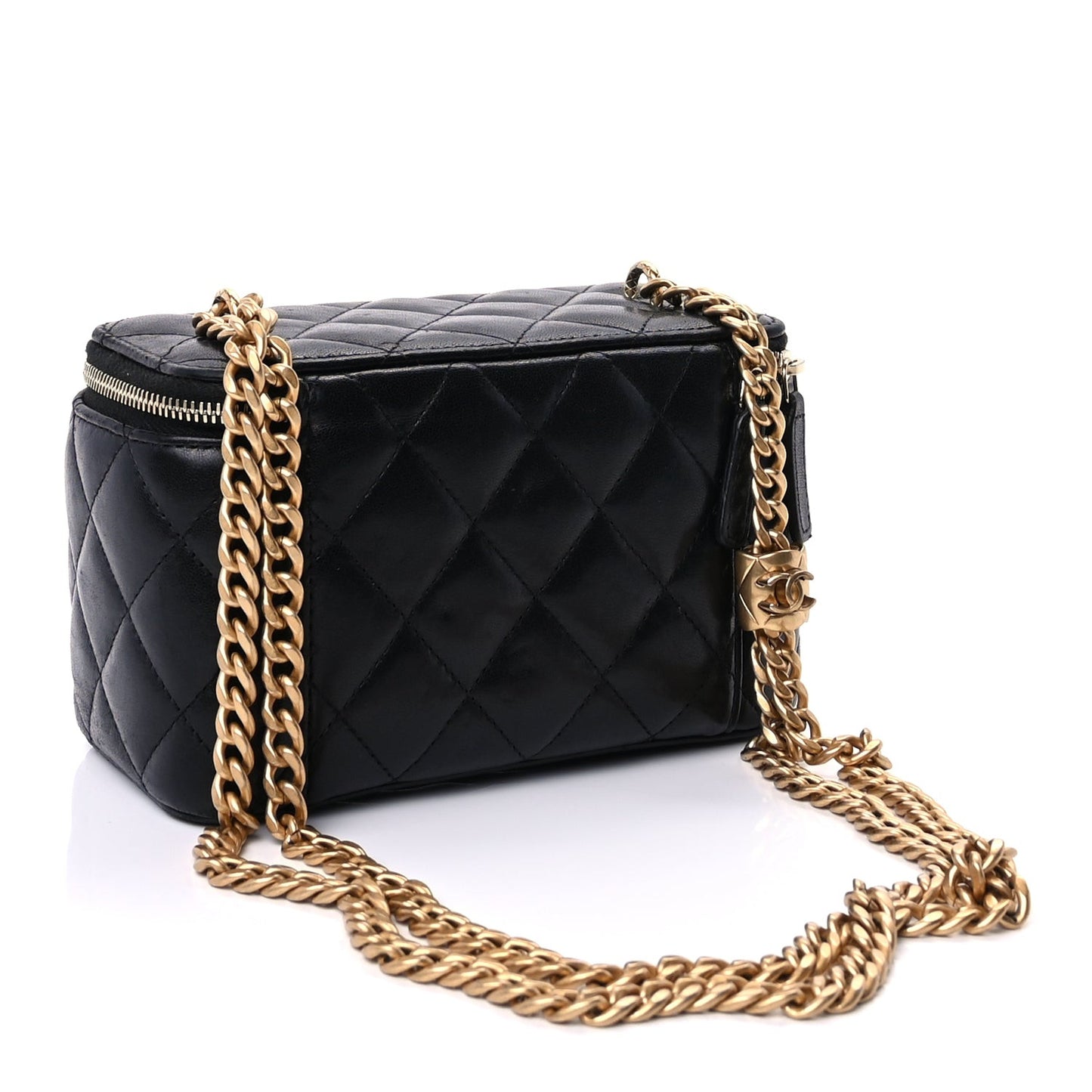 Lambskin Quilted Pearl Crush Small Vanity Case With Chain Black
