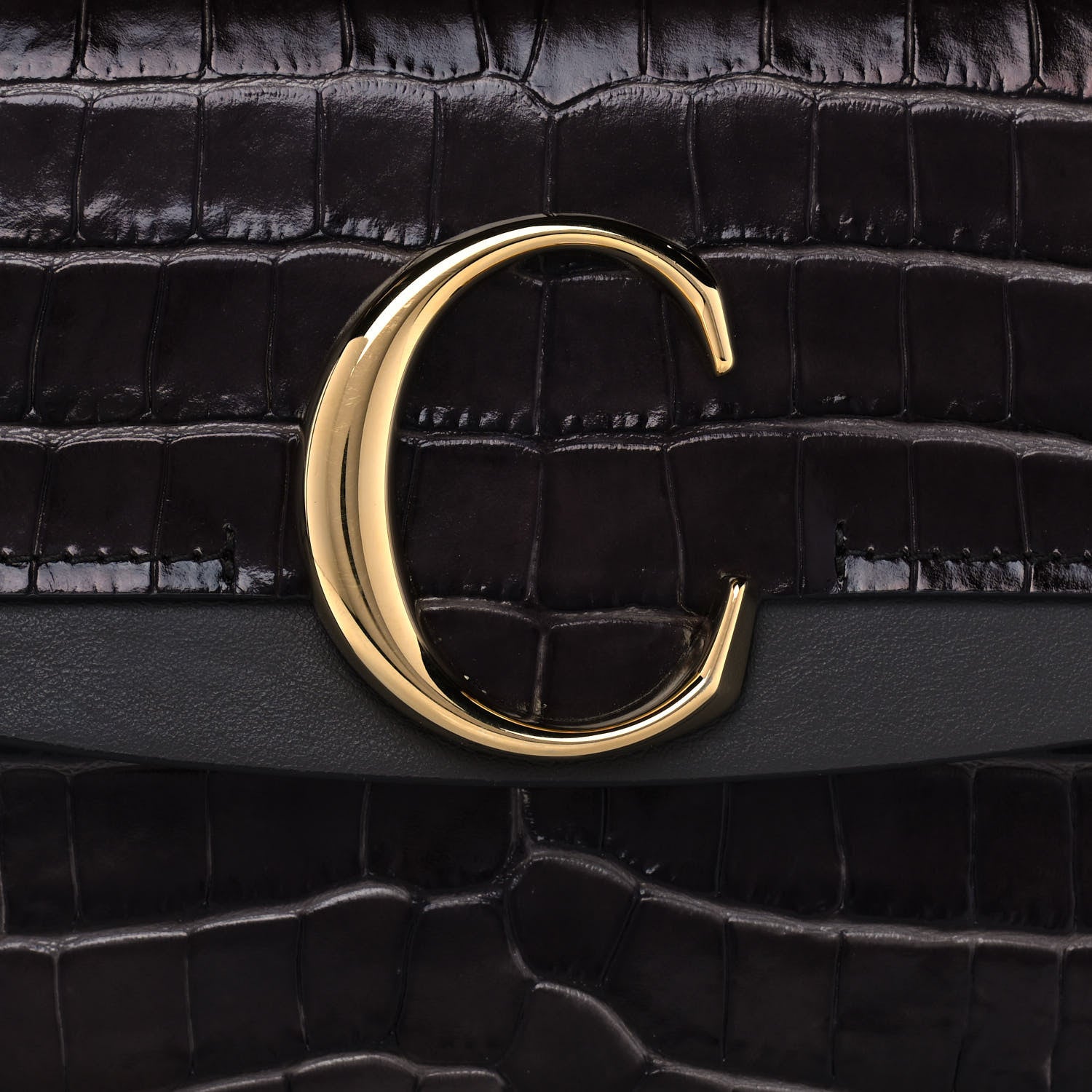 Chloe Calfskin Crocodile Embossed Medium C Double Carry Profound Brown 7 of 13