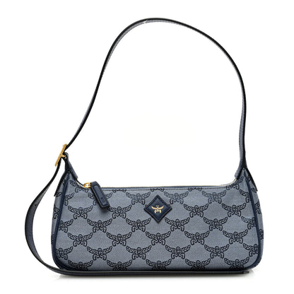 MCM Lauretos Jacquard Nappa Small Shoulder Bag Indigo 1 of 9