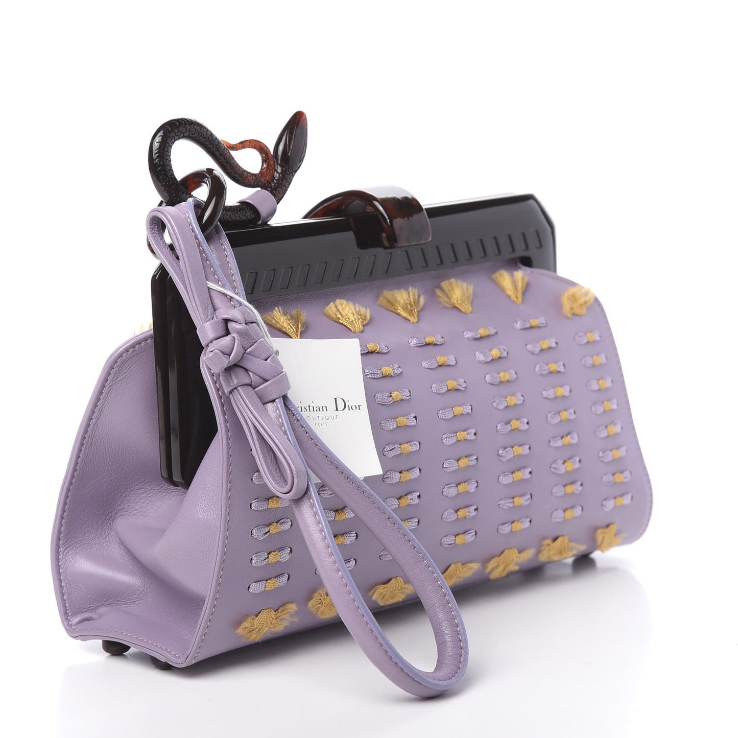 Lambskin Threaded Frame Clutch Violet Clair