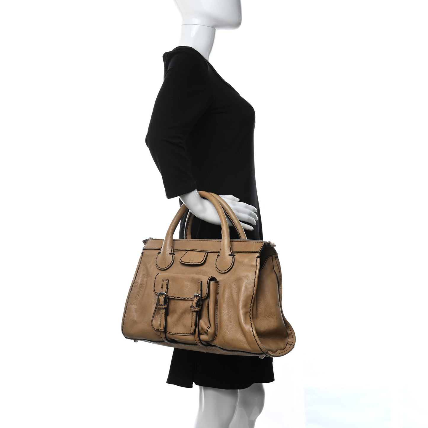 Calfskin Edith Satchel Beige