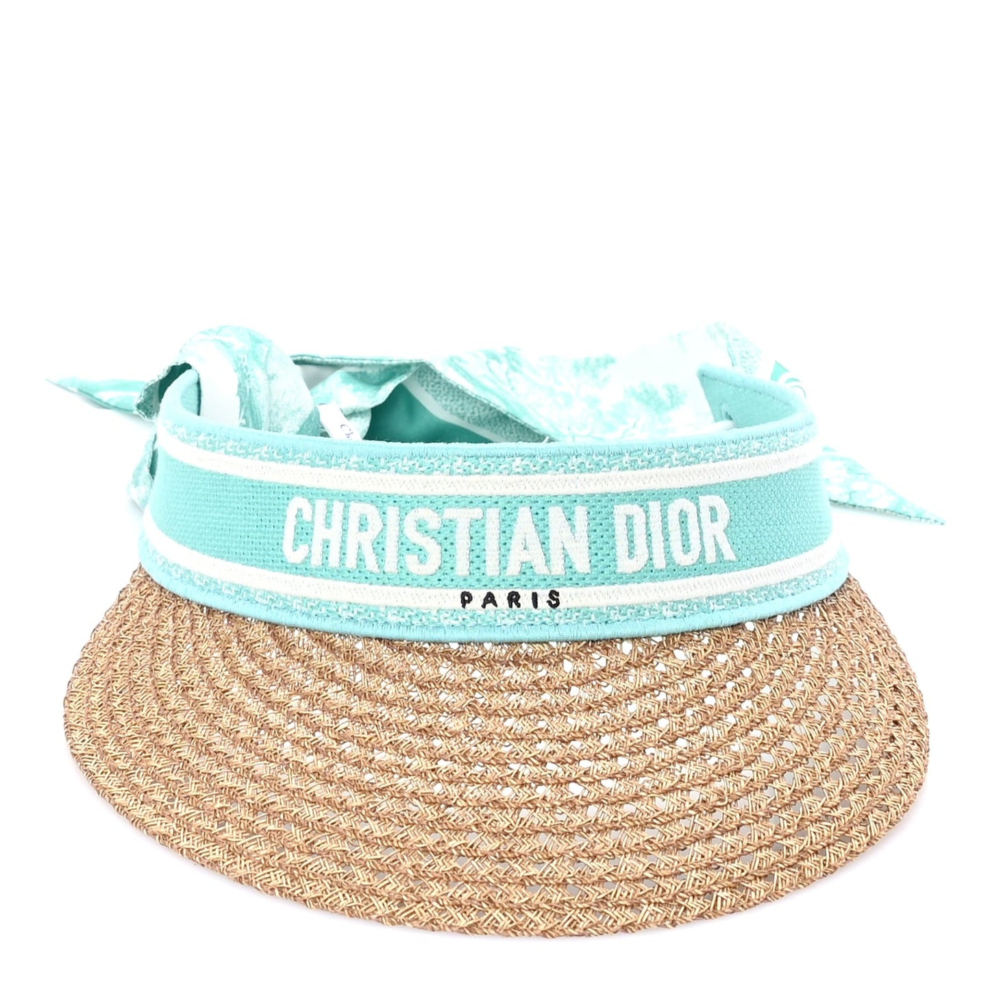 Straw Embroidered Dioriviera D-Ocean Visor  Green White