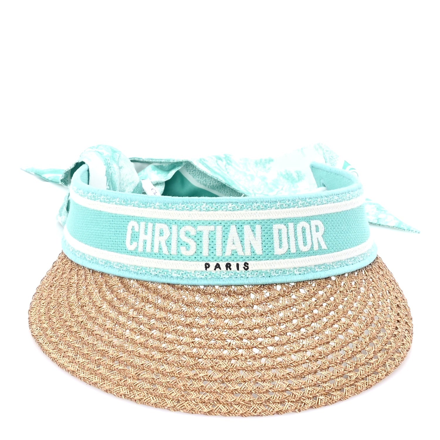 Christian Dior Straw Embroidered Dioriviera D-Ocean Visor  Green White 2 of 6