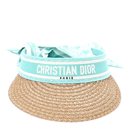 Christian Dior Straw Embroidered Dioriviera D-Ocean Visor  Green White 2 of 6