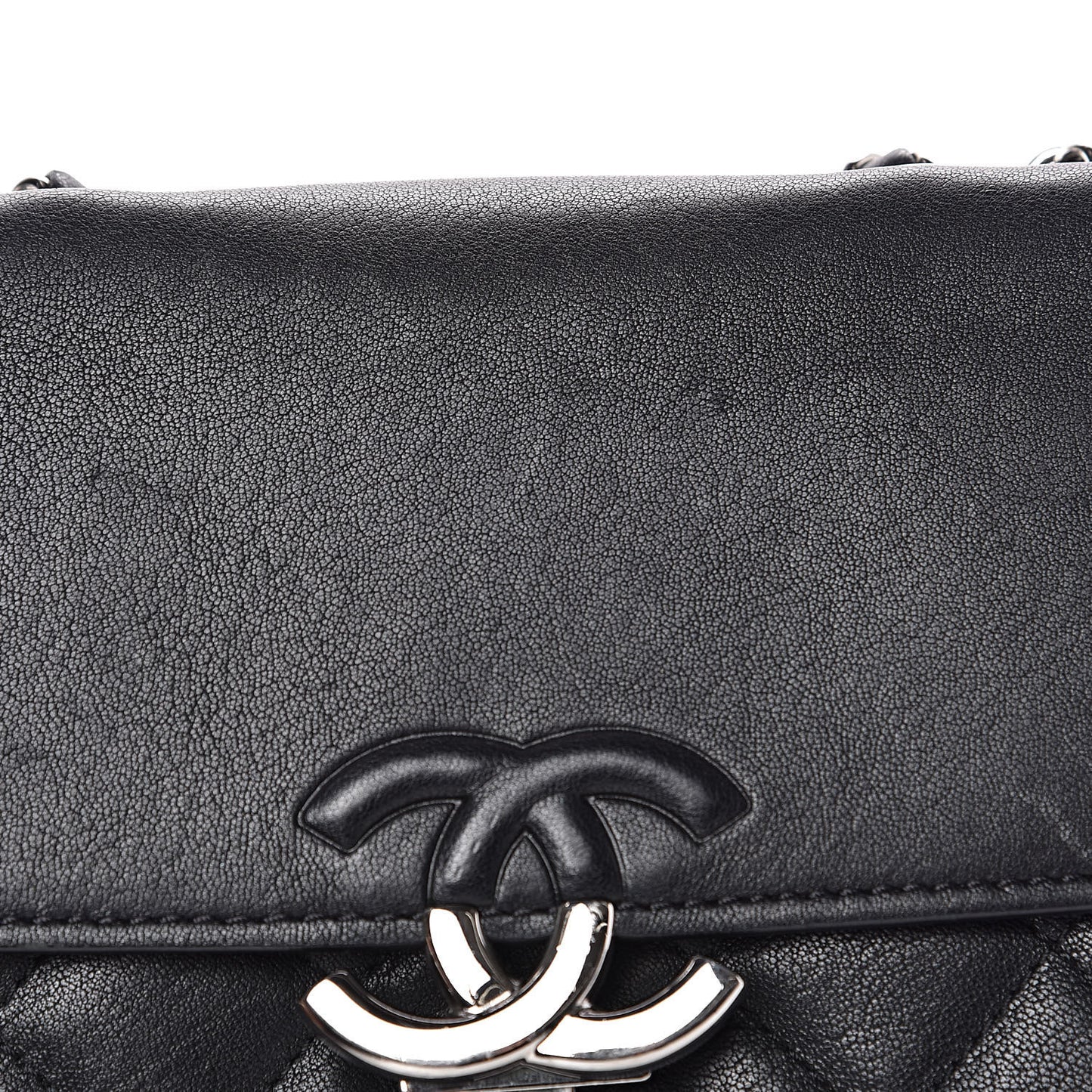 Grained Calfskin Quilted Small CC Box Flap Black