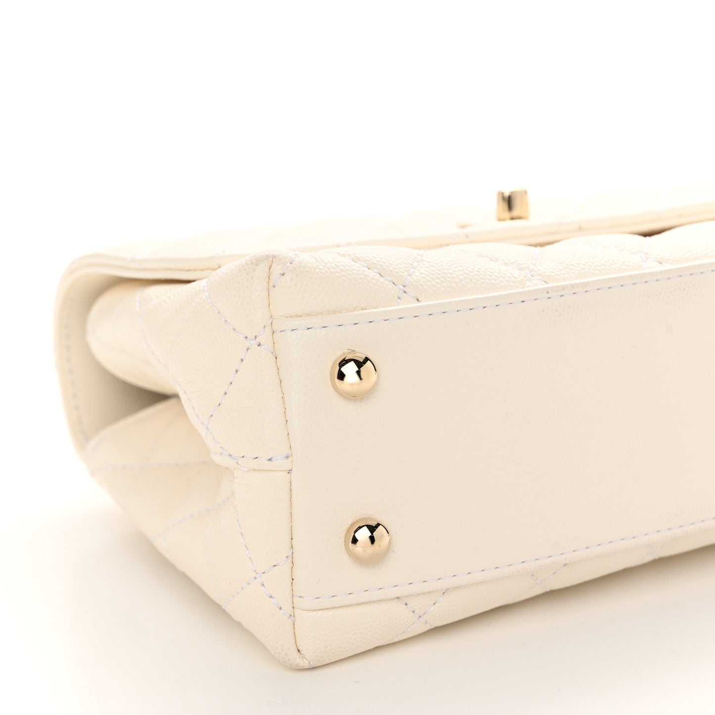 Caviar Quilted Mini Coco Handle Flap White