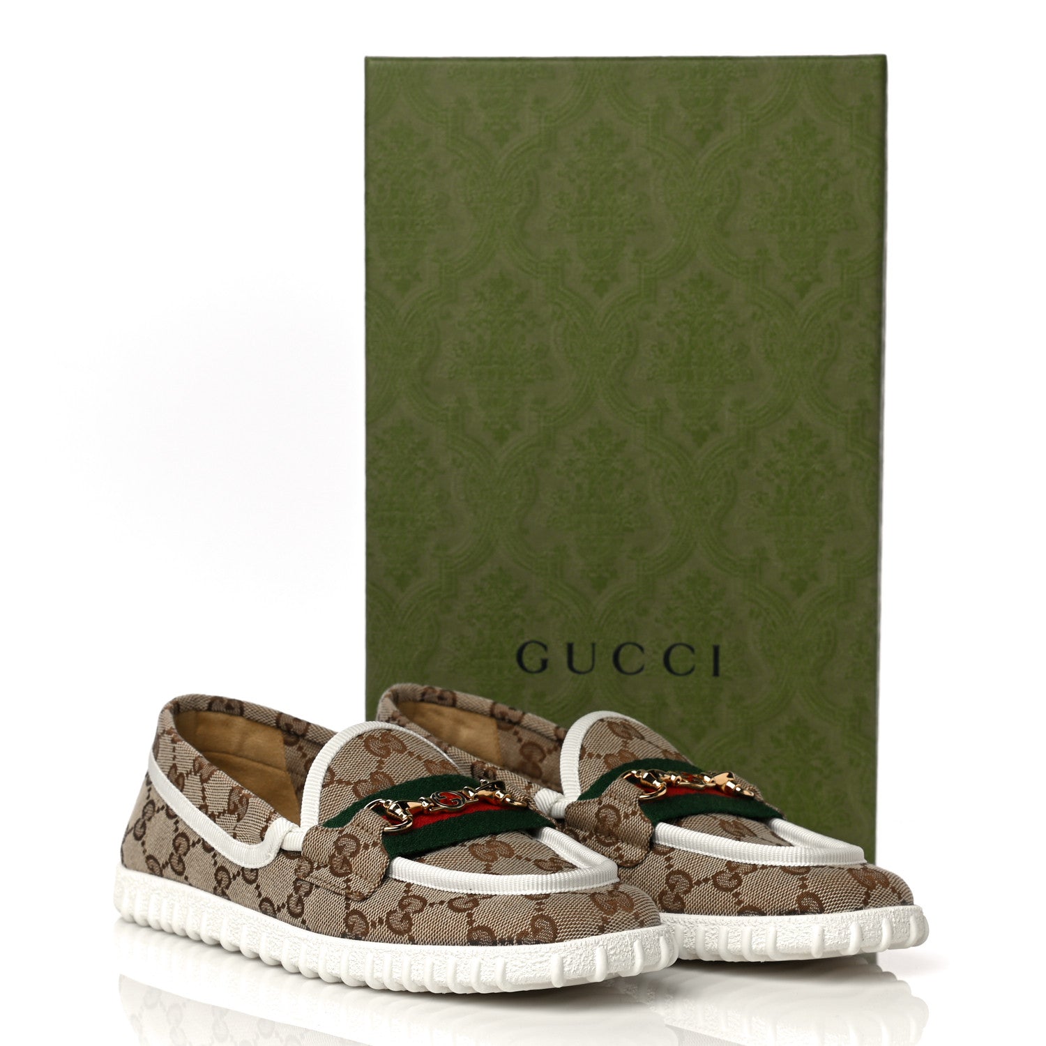 Gucci GG Monogram Horsebit Web Womens Driver Loafers 37 Beige Ebony White 13 of 13