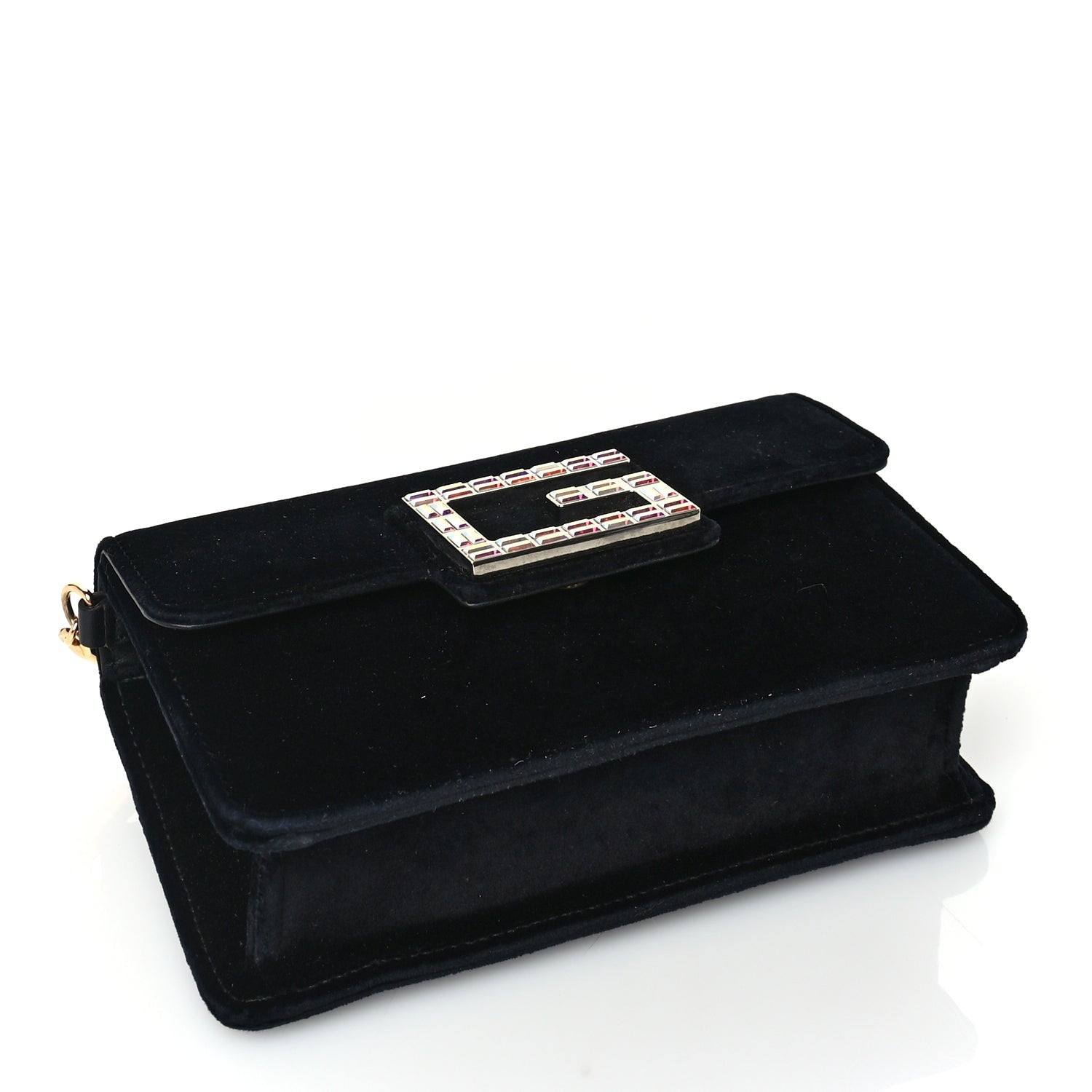 Gucci Velvet Crystal Square G Shoulder Bag  Black 4 of 9