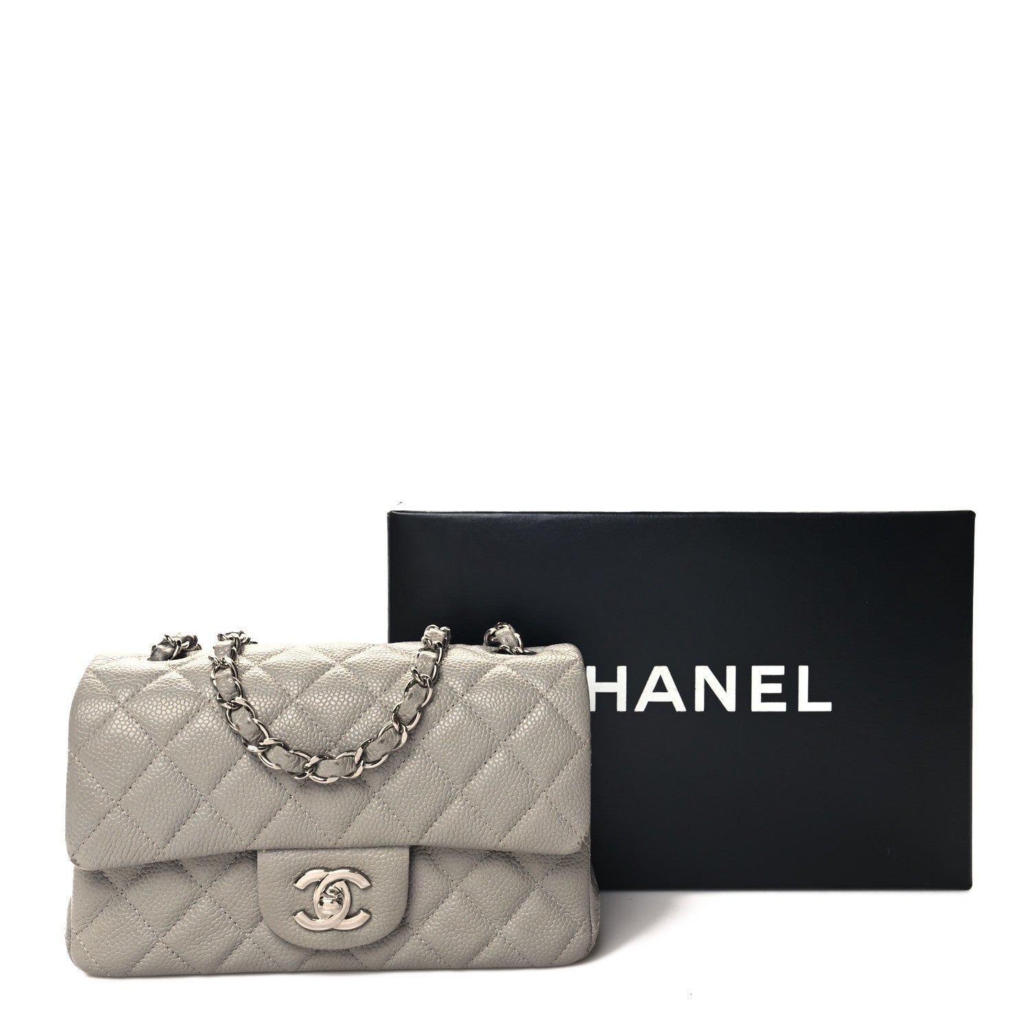 Chanel Caviar Quilted Mini Rectangular Flap Light Grey 13 of 13