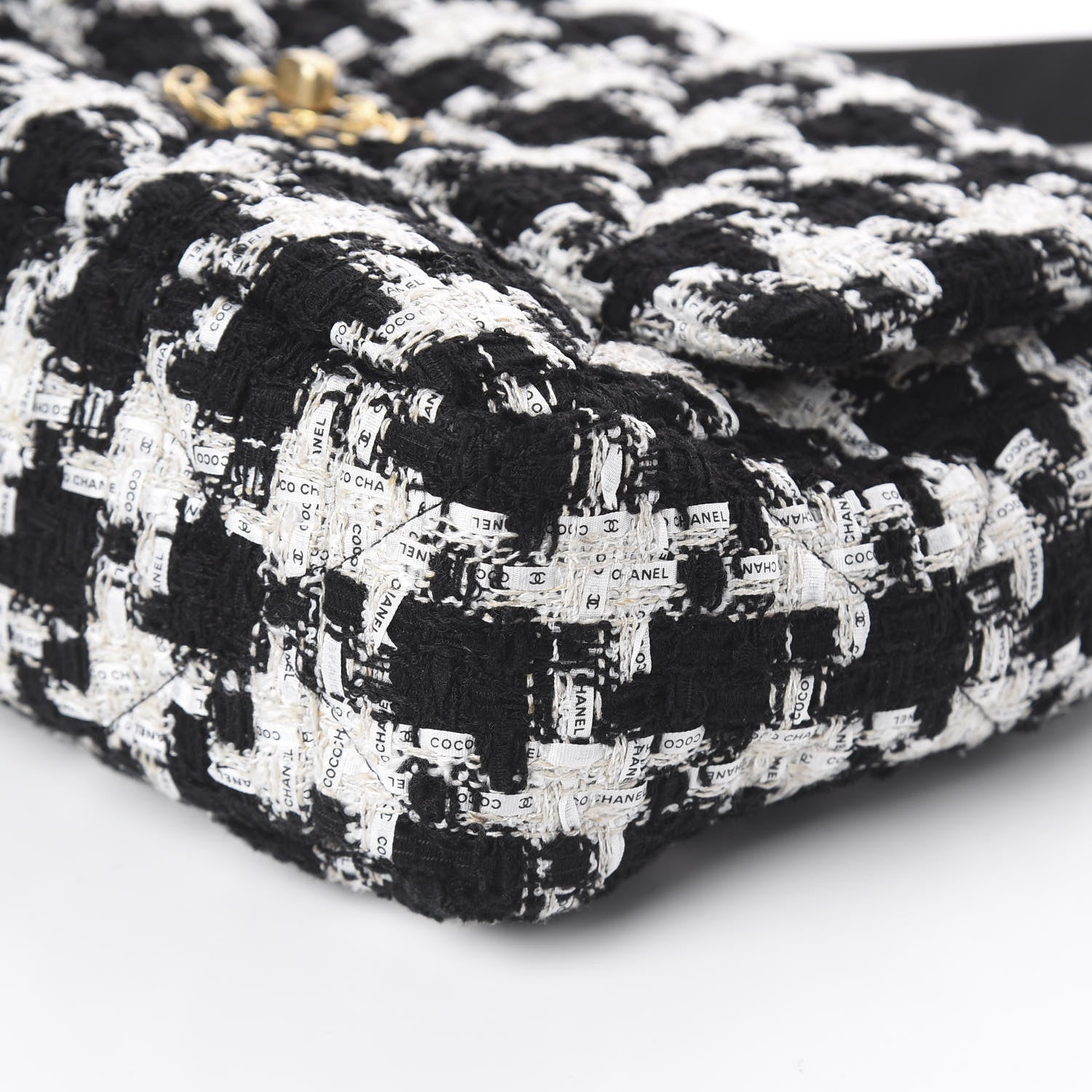 Chanel Tweed Quilted Medium 19 Flap Black Ecru White 9 of 9