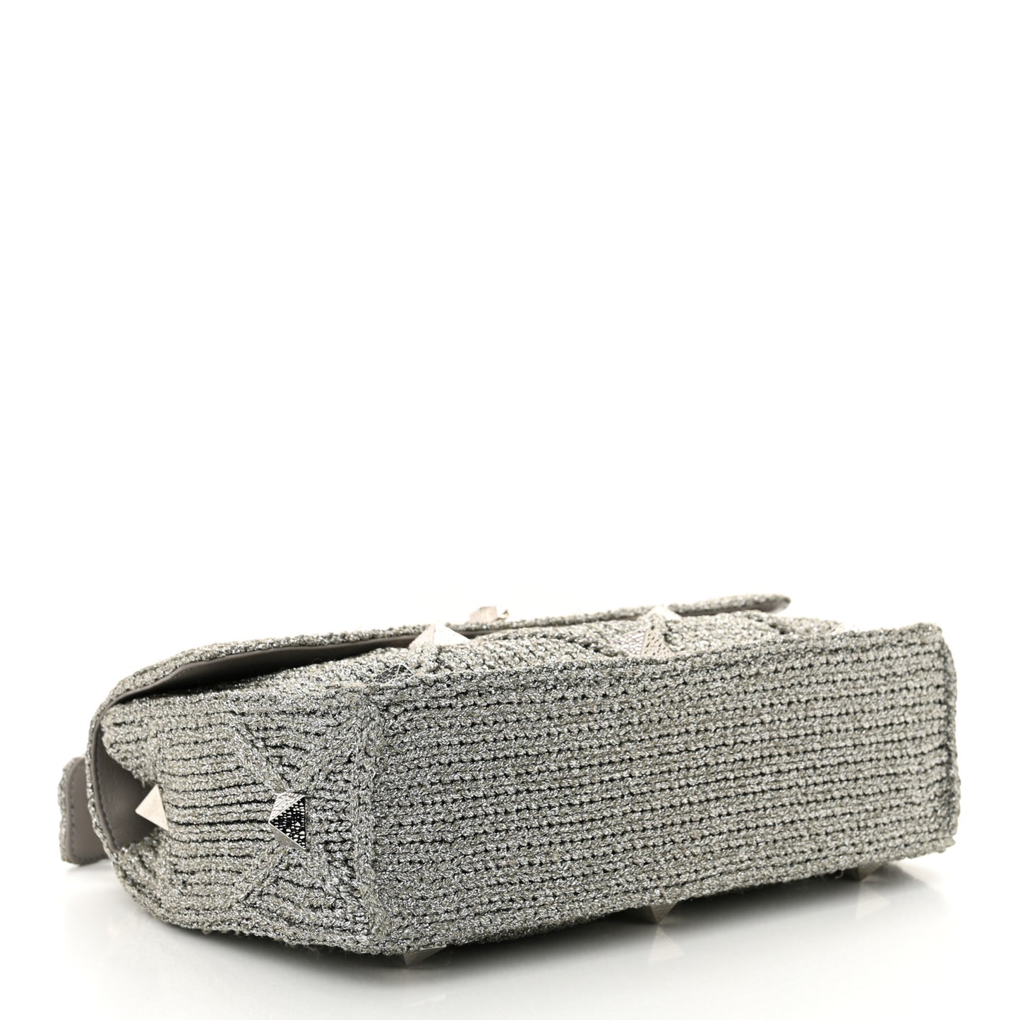 Metallic Lurex Knit Large Roman Stud Shoulder Bag Silver