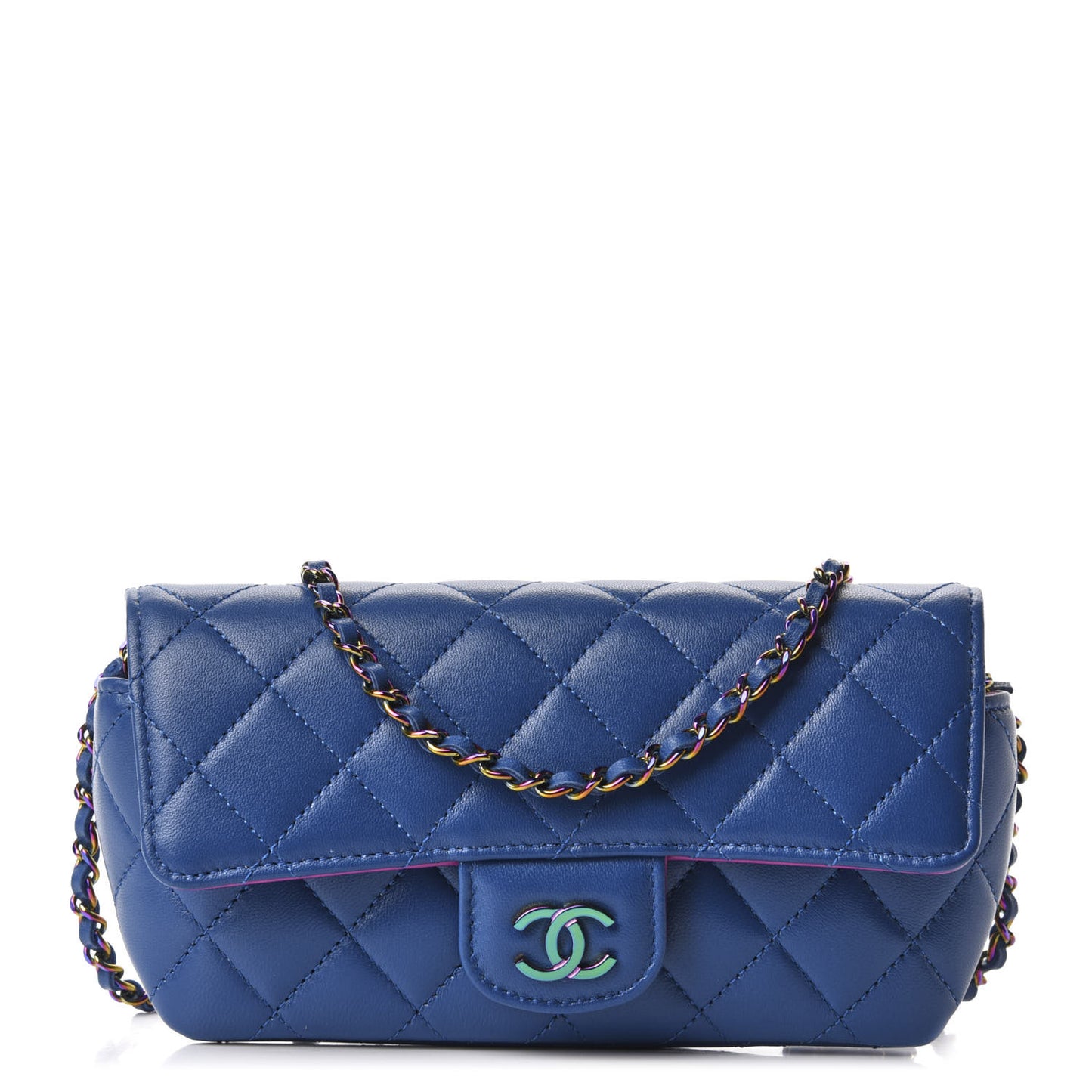 Lambskin Quilted Glasses Case With Chain Blue Purple