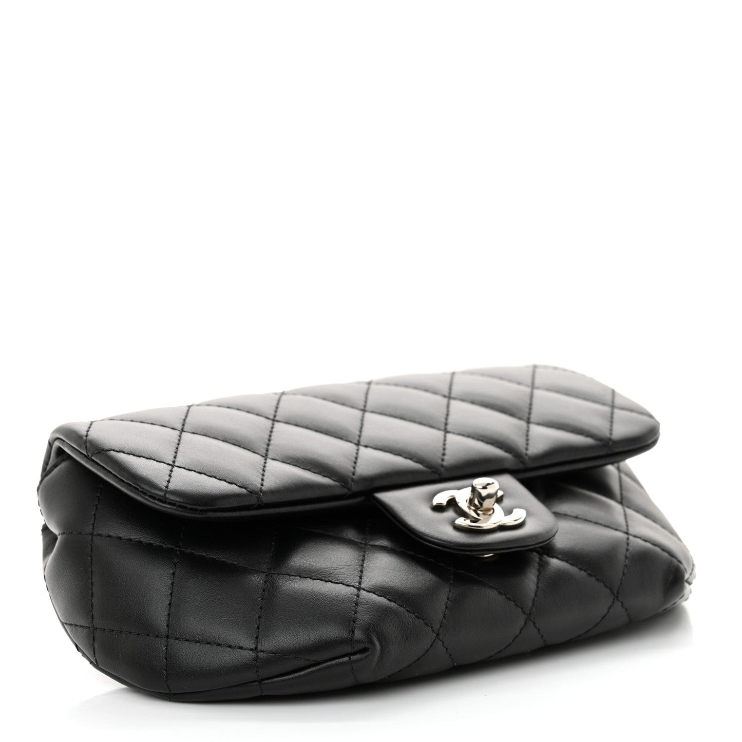 Calfskin Quilted CC Uniform Flap Belt Bag Black