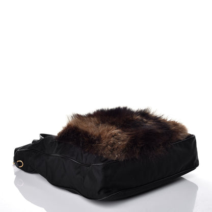Prada Tessuto Nylon Fur Front Pocket Tote Black 5 of 9