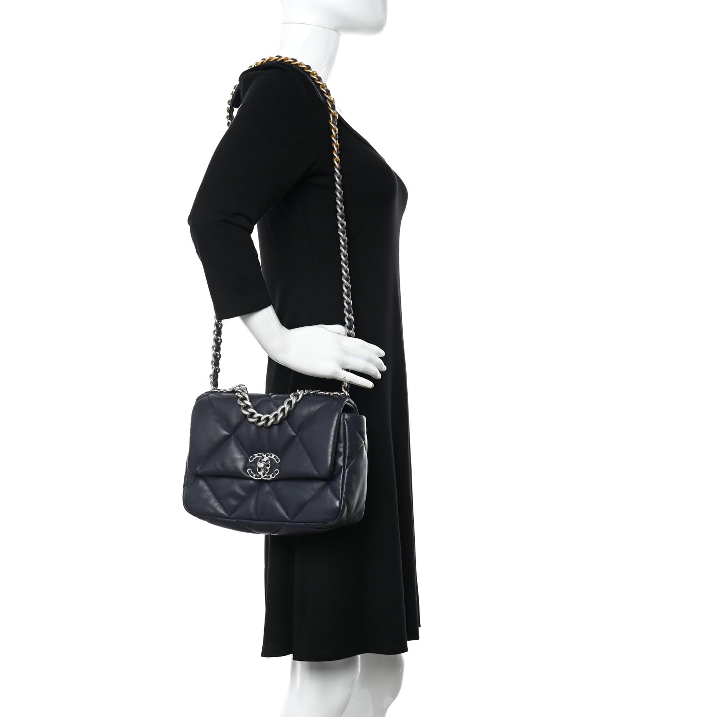 Lambskin Quilted Medium Chanel 19 Flap Navy Blue