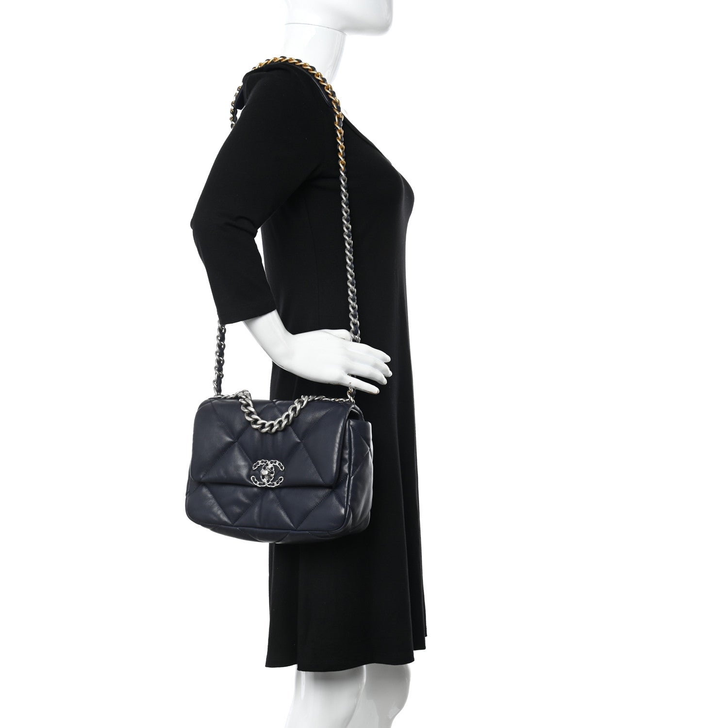 Chanel Lambskin Quilted Medium Chanel 19 Flap Navy Blue 2 of 10