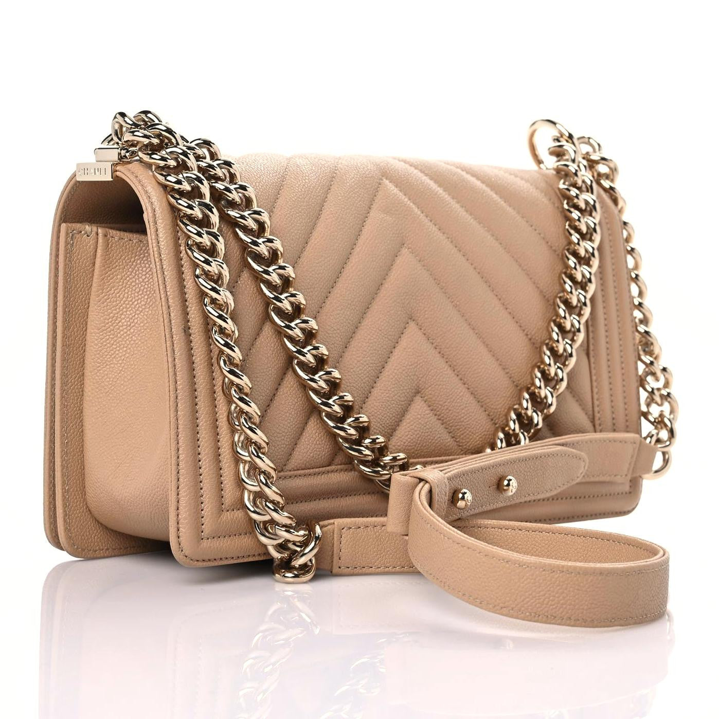 Chanel Caviar Chevron Quilted Medium Boy Flap Dark Beige 3 of 12