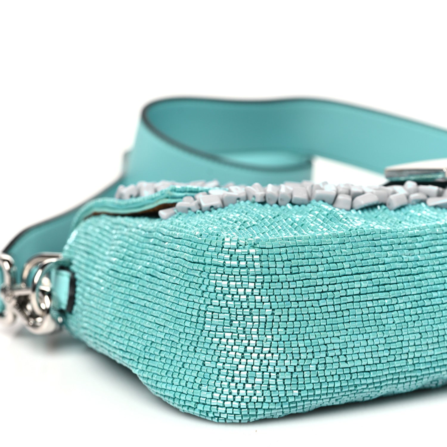 Fendi Rolling Stone Vitello Seta Bead Embroidered Re-Edition Baguette Spring Turquoise 9 of 10