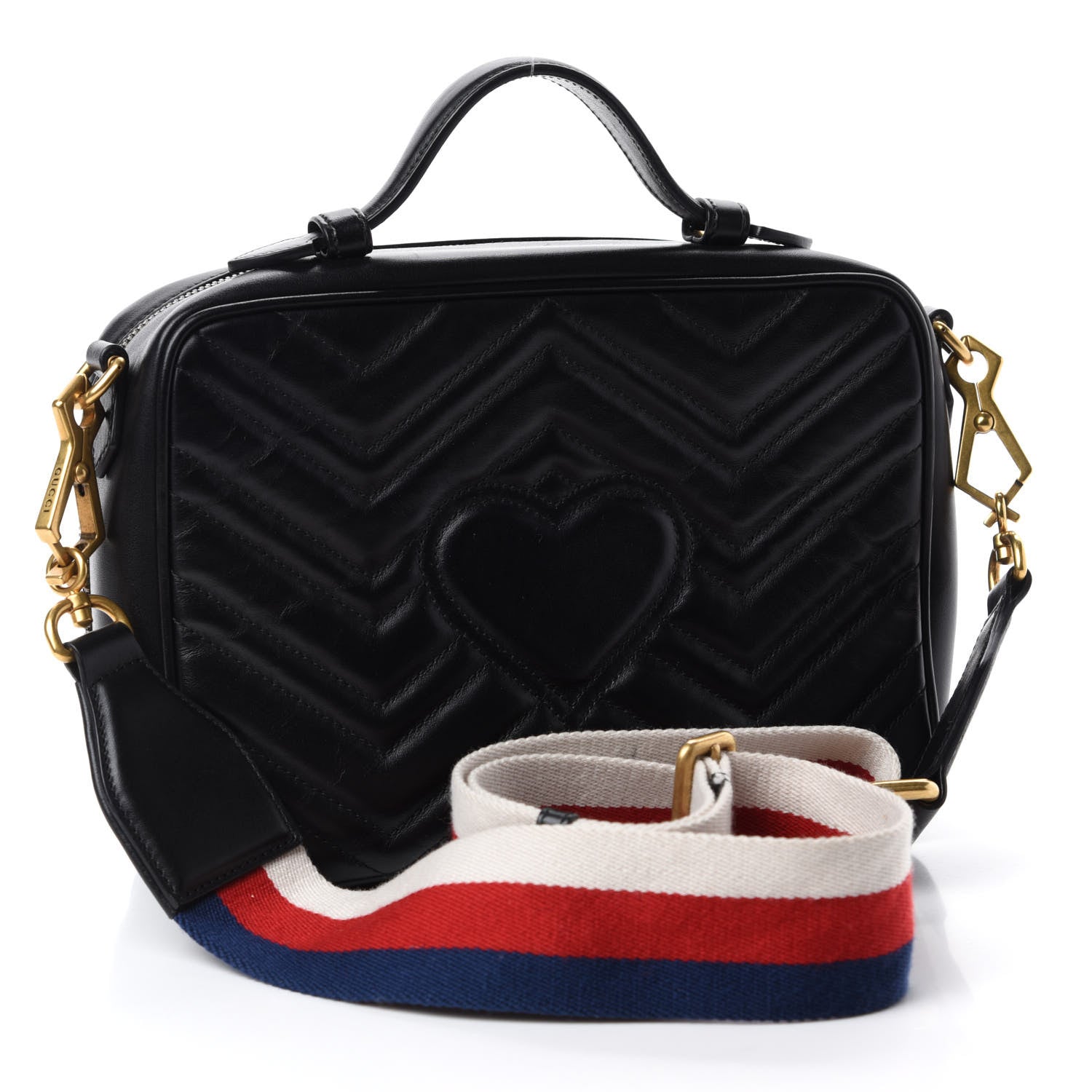 Gucci Calfskin Matelasse Sylvie Web Small GG Marmont Top Handle Shoulder Bag Black 3 of 11