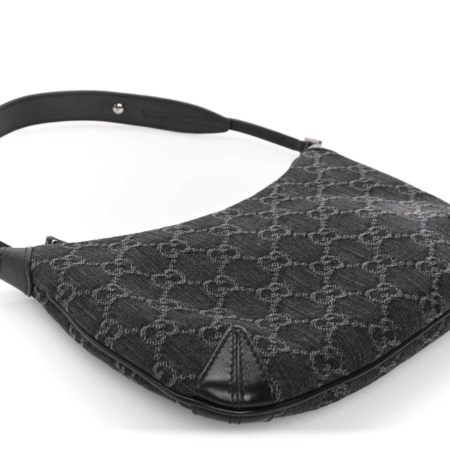 Gucci Jacquard Black Denim GG Monogram Horsebit Slim Small Shoulder Bag Black Grey 7 of 8