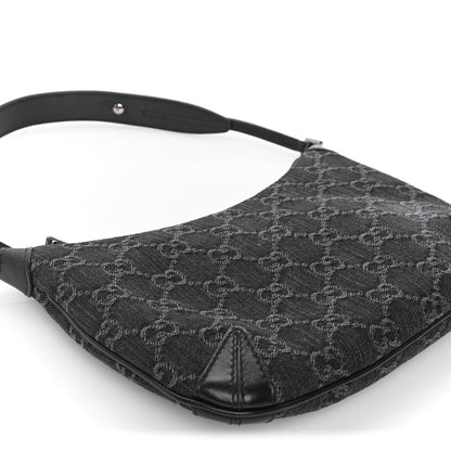 Gucci Jacquard Black Denim GG Monogram Horsebit Slim Small Shoulder Bag Black Grey 7 of 8