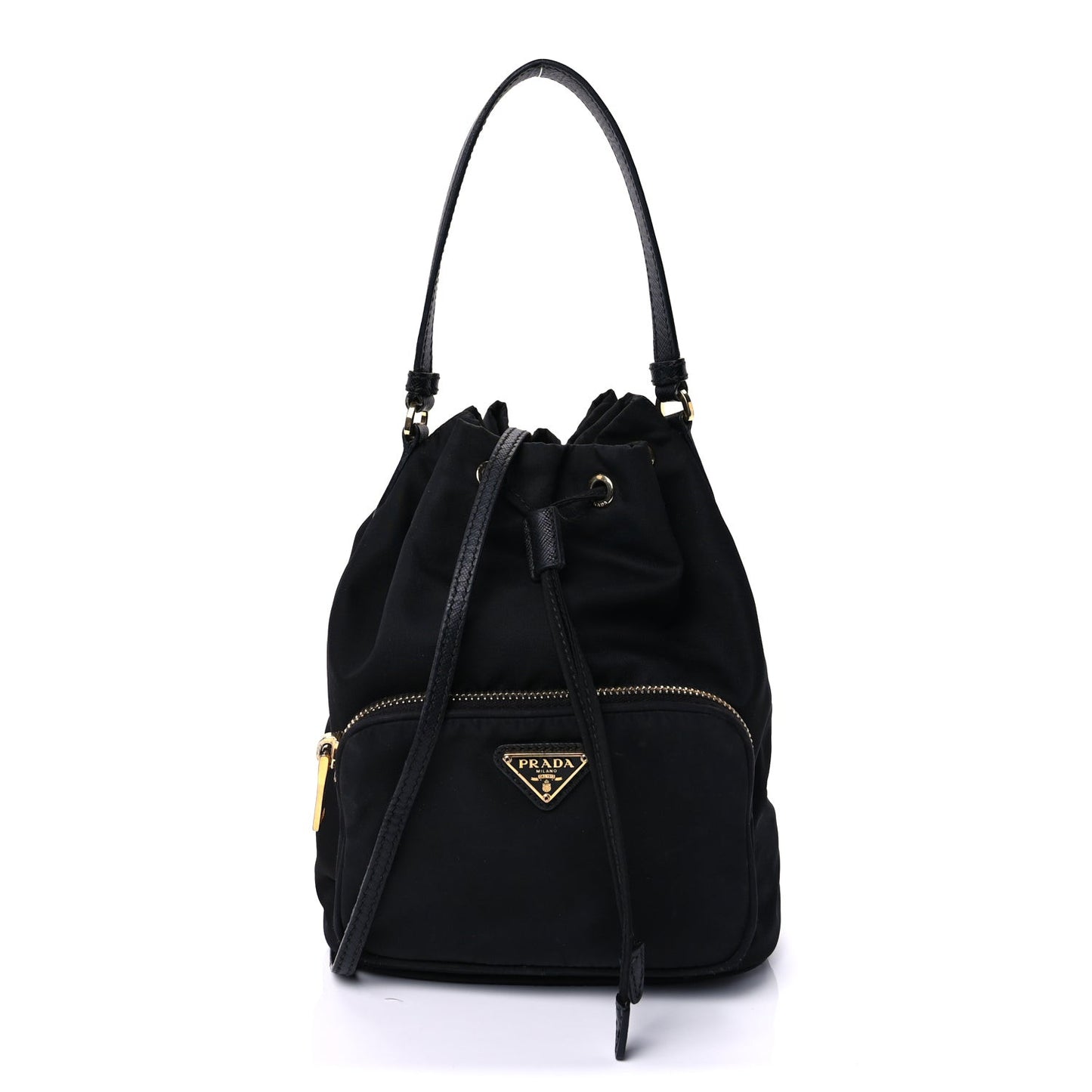 Nylon Vela Saffiano Mini Bucket Crossbody Bag  Black