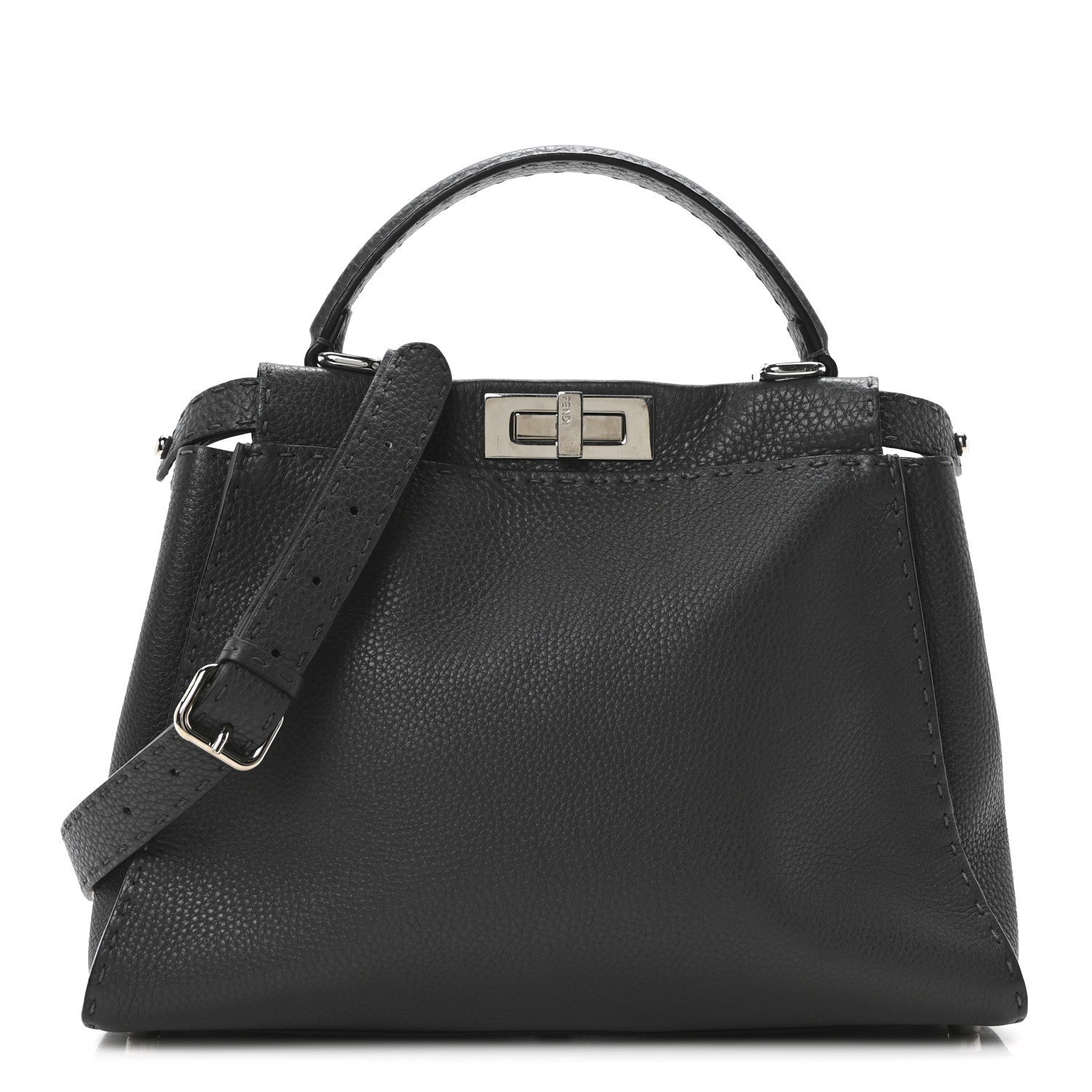 Fendi Cuoio Romano Selleria Bi-Color Medium Peekaboo Iconic Satchel Asfalto Latte 1 of 7