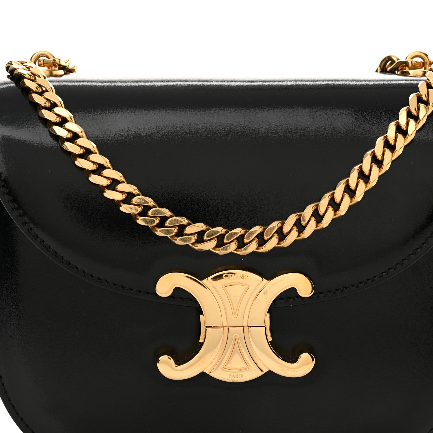 Celine Shiny Calfskin Besace Clea Chain Triomphe Black 8 of 10