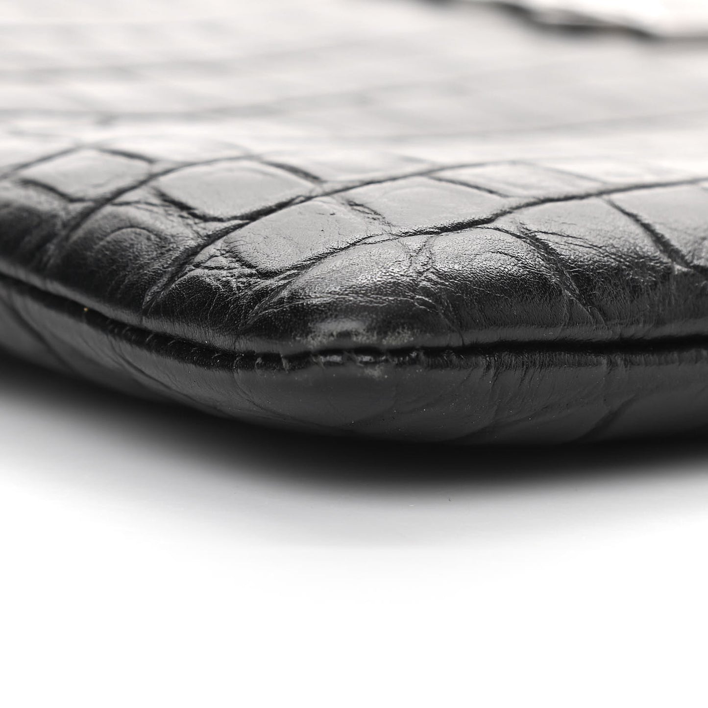 Calfskin Crocodile Embossed Monogram Zip Pouch Black