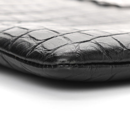 Saint Laurent Calfskin Crocodile Embossed Monogram Zip Pouch Black 9 of 11