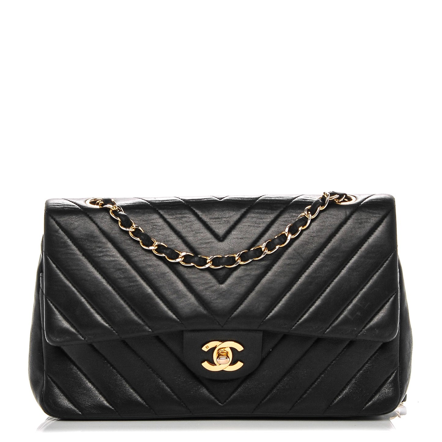 Lambskin Chevron Medium Double Flap Black