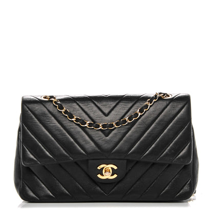 Chanel Lambskin Chevron Medium Double Flap Black 1 of 8