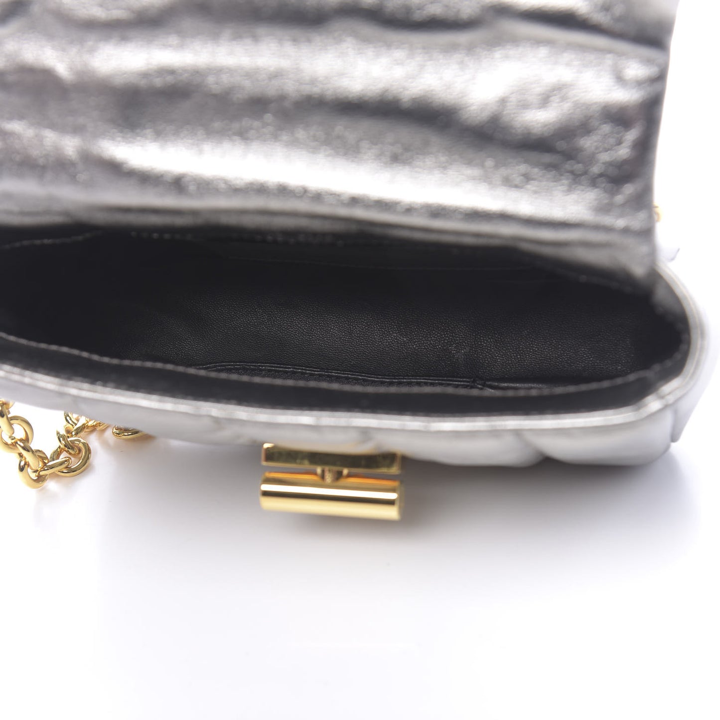 Metallic Soft Lambskin Quilted Small Natalia Chain Shoulder Bag Silver