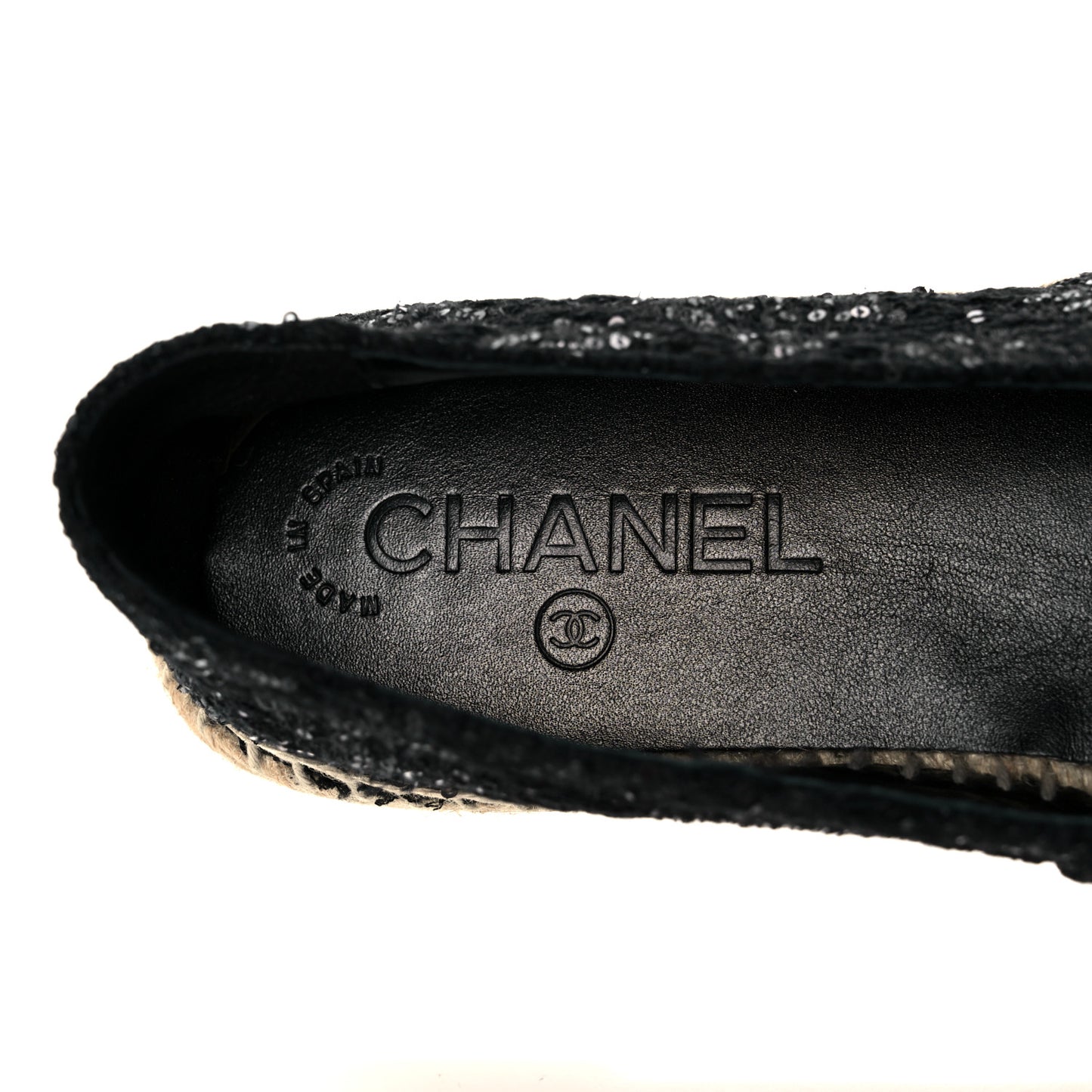 Tweed Patent Goatskin Sequin CC Espadrilles 37 Black