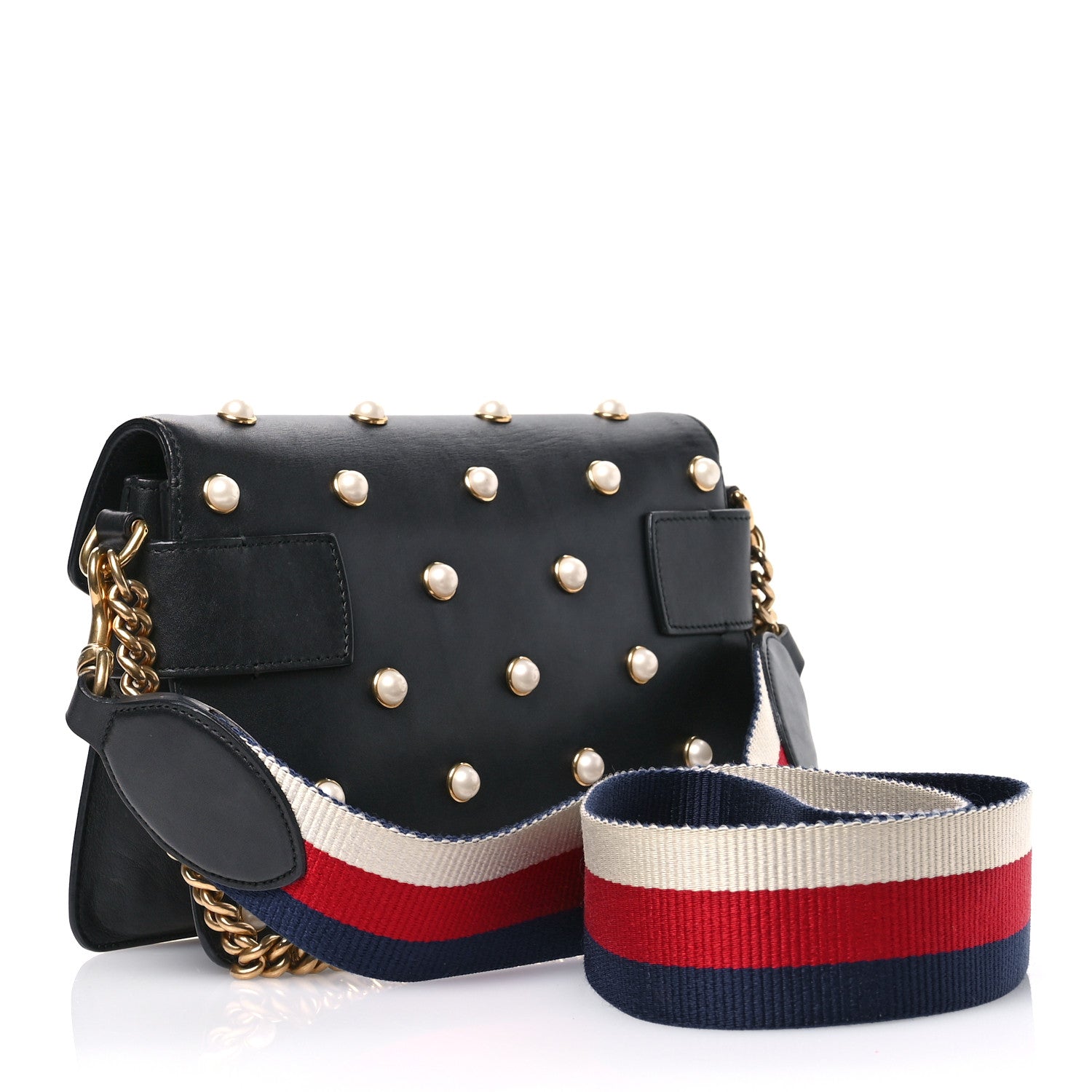 Gucci Nappa Pearl Studded Mini Queen Margaret Broadway Shoulder Bag Black 3 of 10