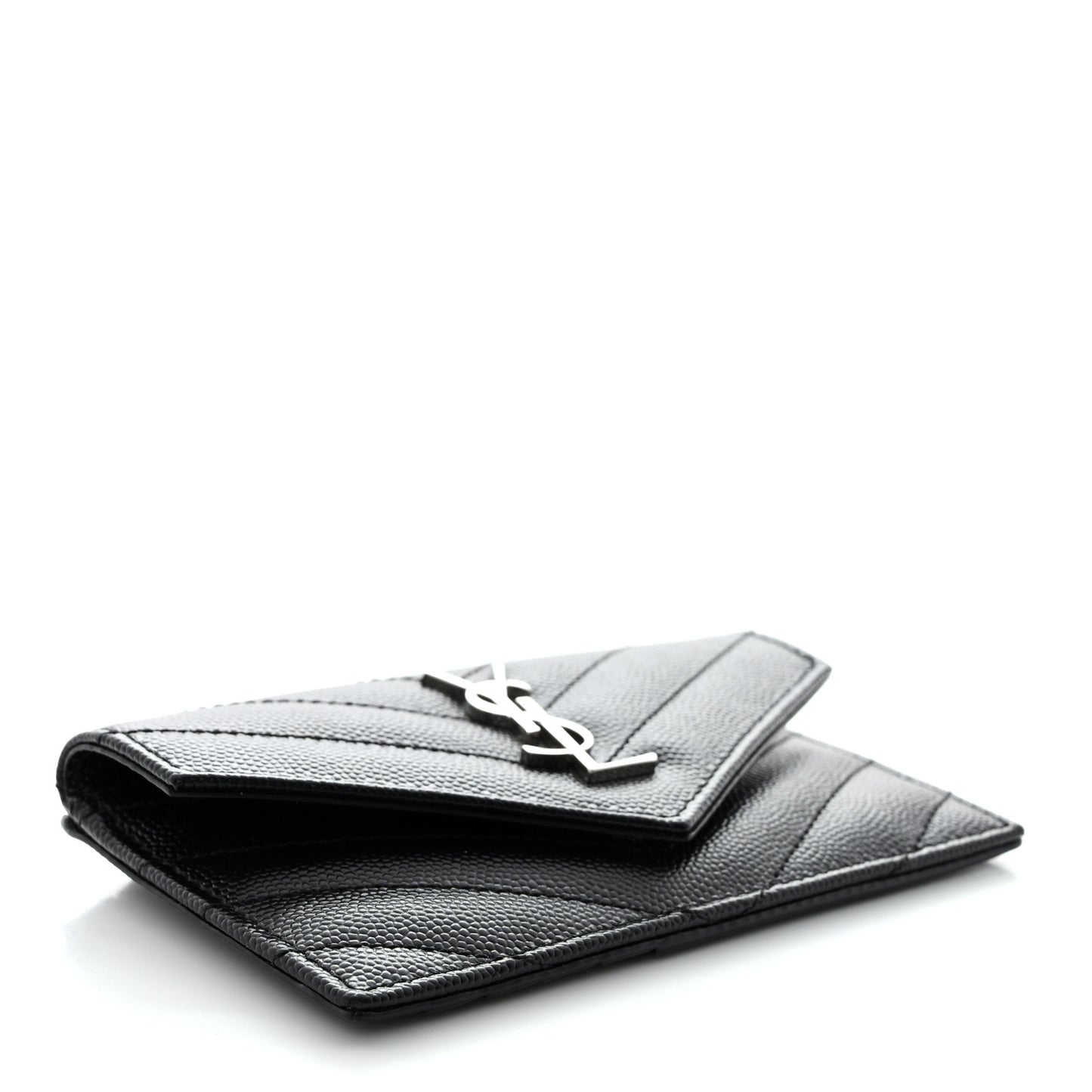 Grain De Poudre Matelasse Chevron Monogram Compact Wallet Black